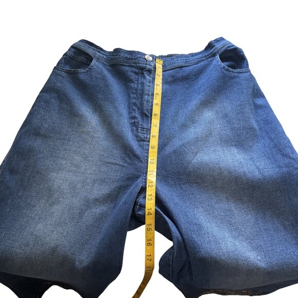 Quacker Factory Dark Wash Cropped Jeans With Sequins Detail At Hem - Picture 8 of 12